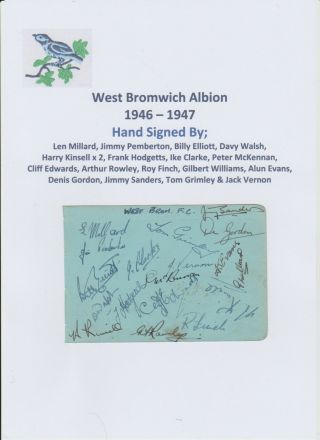 West Bromwich Albion 1946 - 1947 Rare Autograph Book Page 18 X Signatures
