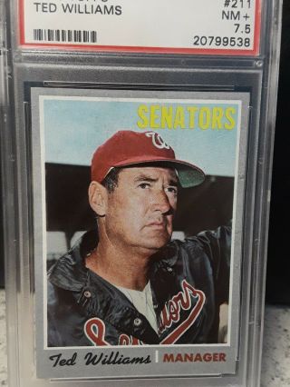 1970 Topps Ted Williams 211 Perfect Centering Rare Psa 7.  5 Nm,