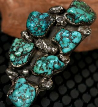 Rare Old Pawn Vintage Pre Owned Navajo Alberto Contreraz Turquoise Cluster Ring