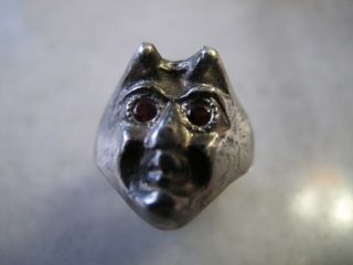 Antique Rare Victorian Silver Occult Ritual Devil Ring Garnet Stone