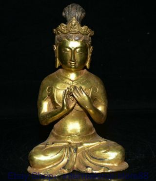 10 " Rare Old Tibetan Copper Gilt Buddhism Kwan - Yin Guan Yin Goddess Statue