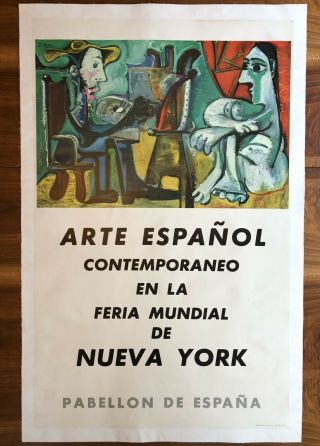 Rare Vintage 1964 Pablo Picasso Exhibition Poster Ny Worlds Fair Mcm