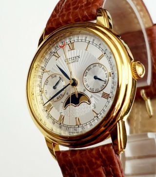 RARE Men ' s Vintage 1986 JAPAN Gold Plated Watch CITIZEN 6350 - G31182.  Moonphase 2