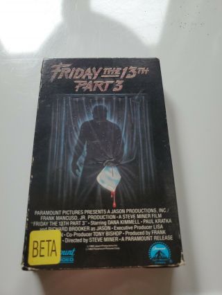Friday The 13th Part 3 Beta Rare Betamax Tape W/ Cover 1983 Horror Not Vhs