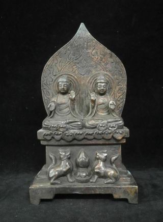 Very Rare Old Chinese Bronze Two Buddhas Sitting Statue Sculpture Stand