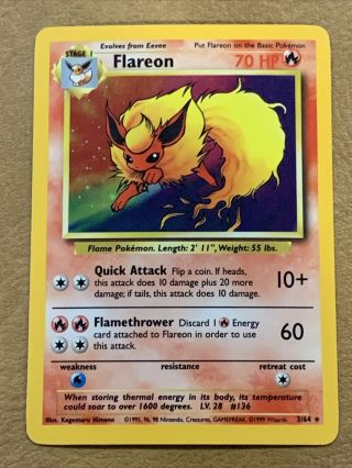 Flareon Pokemon 1999 Jungle No / Missing Symbol Error Misprint Holo Rare 3/64