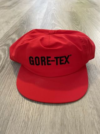 Vintage Rare Red Emboridered Gore - Tex Snapback Hat Cap Usa Mad Hatters Inc