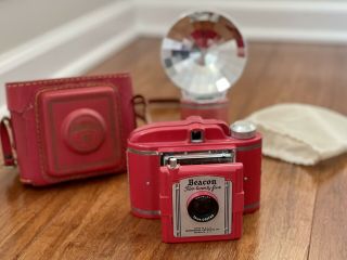 Vintage 1950s Rare Red Beacon Two Twenty Five Camera W/ Flash & Case