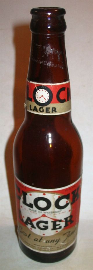 Exceedingly Rare Clock Lager Irtp Labeled Beer Ale Bottle Waterbury Brewing Ct