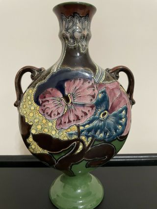 Rare Antique Vase Royal Bonn Porcelain Hand Painted Flowers 10 - 1/2” Germany Vgc