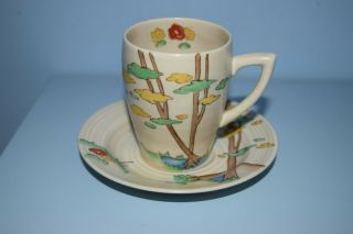 A Very Rare Clarice Cliff Lynton Coffee Can & Saucer " Stile And Trees " 1936