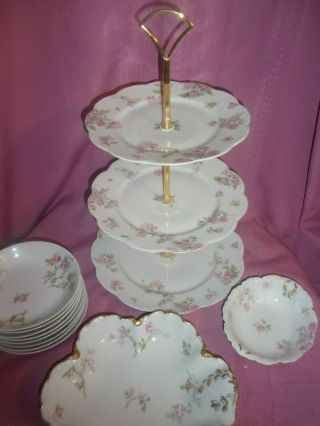 Theodore Haviland France 3 Tier Tray 2 Dishes & 8 M.  Redon Pl Limoge Bowls Rare