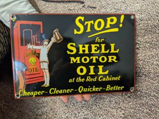 Rare Old Vintage Shell Motor Oil Porcelain Metal Gas Station Pump Gasoline Sign