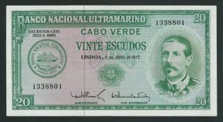 Cape Verde Rare 20 Escudos 1972 Xf