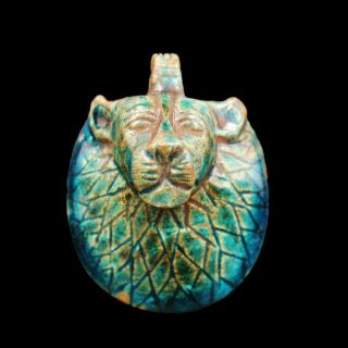 Rare Antique Egyptian Amulet Faience Figurine Mask Of Sekhmet Goddess Of Healing