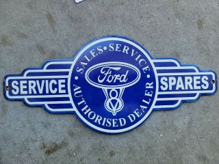 Vintage Ford Sales And Service Authorized Dealer Porcelain Sign (rare)
