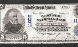 Extremely Rare 1902 West Side National Bank Of Chicago $5 Charter 11009