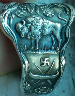Native American Sitting Bull Whirling Log Ssmc Sterling Spoon Ring Size 11 Rare