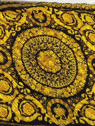 Rare Vtg Gianni Versace Yellow Gold Crown Baroque Print Pleated Scarf