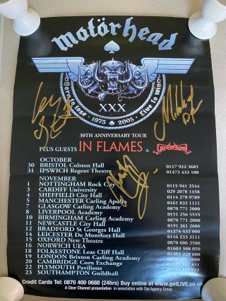 Rare Motorhead Fully Signed Tour Poster Lemmy And Band From 2005