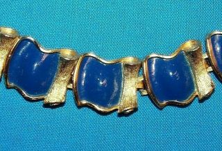 5/8 Inch Wide Blue Enamel Bracelet Signed Crown Trifari Rare Color