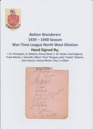Bolton Wand & Sheffield Utd 1939 - 1940 Rare Orig Autograph Book Page 19 X Sigs