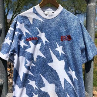 Rare Vtg 90s Adidas Usa Soccer 1994 World Cup Stars All Over Print T Shirt M