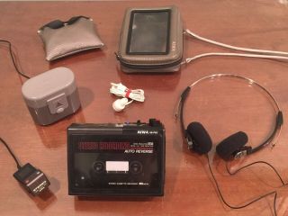 Rare Model Aiwa Hs - F02 Stereo Cassette Recorder Auto Reverse W Headset & Case
