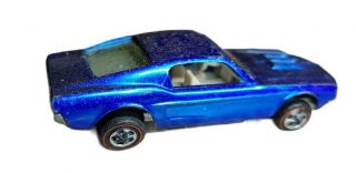 Vintage Hot Wheels Redline Us 1968 Custom Mustang - Blue Rare Painted Rear
