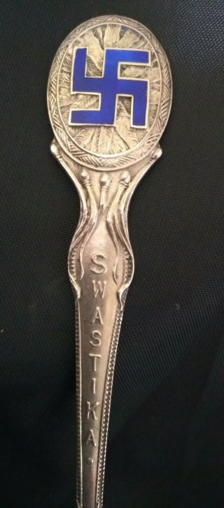 Rare Navajo 1912 Paye & Baker Enamel Sterling Silver Good Luck Swastika Spoon