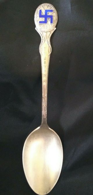 Rare Navajo 1912 Paye & Baker Enamel Sterling Silver Good Luck Swastika Spoon 2