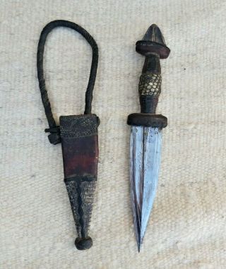 Very Rare Tribal African Ethnic Tribal Knife Iron Dagger Leather Handle