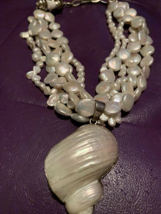 Rare Charles Albert Sterling Sea Shell Pearl Necklace