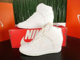 Rare Nike Dunk Sky Hi Wedge Triple White Leather Womens Shoes 528899 - 105 Size 9