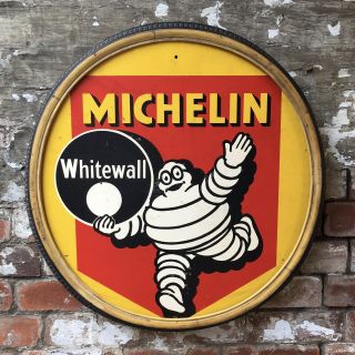 Rare Vintage 1930s 40s Michelin Whitewall Bicycle Tyre Sign Hardboard 26” Cycle