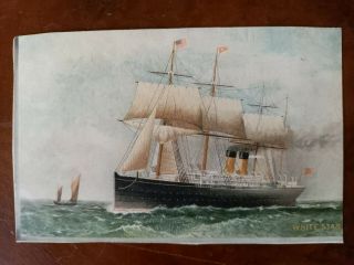 White Star Line Adriatic Or Celtic Rare Advertising Postcard C1895 Full Sails