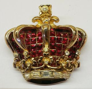 Lovely Rare Vtg.  Adolf Katz Book Piece Corocraft Red Golden Jubilee Crown Brooch