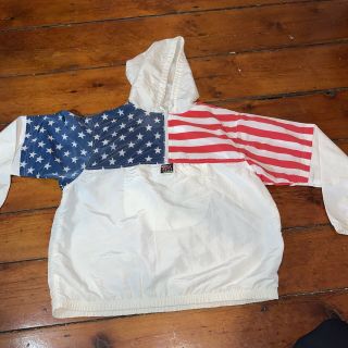 Vintage Surf Style American Flag Pullover Windbreaker Hooded Jacket Osfa Rare