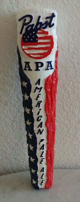 Rare Pbr Pabst Blue Ribbon American Pale Ale Beer Tap Handle Red Blue Flag