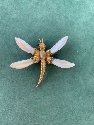 Vintage Rare Boucher Signed Numbered Pre - 1962 Dragonfly Pin Mother Of Pearl