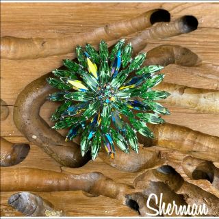 Sherman “dahlia” Cluster Brooch Peridot/peridot Ab.  Glows.  Rare.