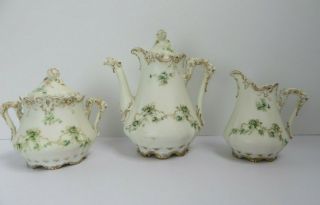 Rare Eglantine Antique Porcelain Three - Piece Tea Set By Hermann Ohme,  Germany
