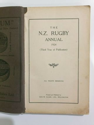 1924 Zealand Rugby Annual (EXTREMELY RARE) 3