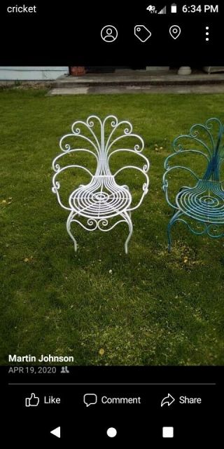 French Scrolled Wrought Iron Peacock Chairs Vintage & Rare