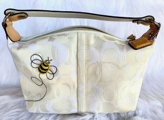 Rare White/cream Coach " Bumble Bee " Handbag -