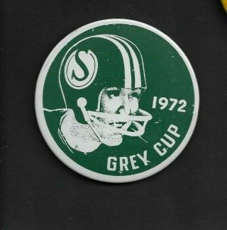 Cfl Football Grey Cup Pinback: 1972 Saskatchewan Roughriders 3 1/2 ",  Rare,  Clr