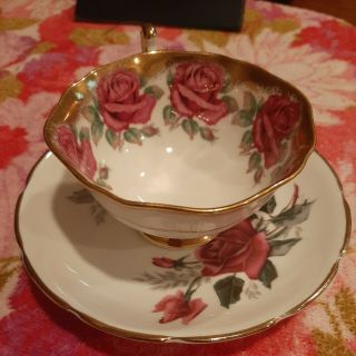Rare Vtg Paragon Pink Cabbage Roses Teacup And Dutches Saucer Bone China Set
