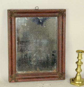 Rare Early 19th C American Courting Mirror Red Paint Rare Plaster Edges