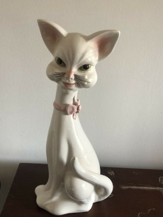 Rare Vintage Mid Century White Italiano Pottery Maniacal Cat 15 “ Tall Figure 2