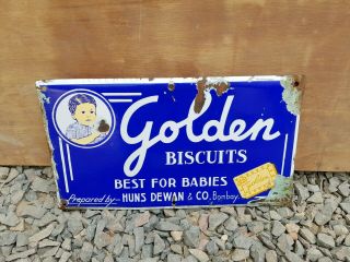 1940 Vintage Old Rare Golden Biscuits Best For Babies Enamel Sign Board
